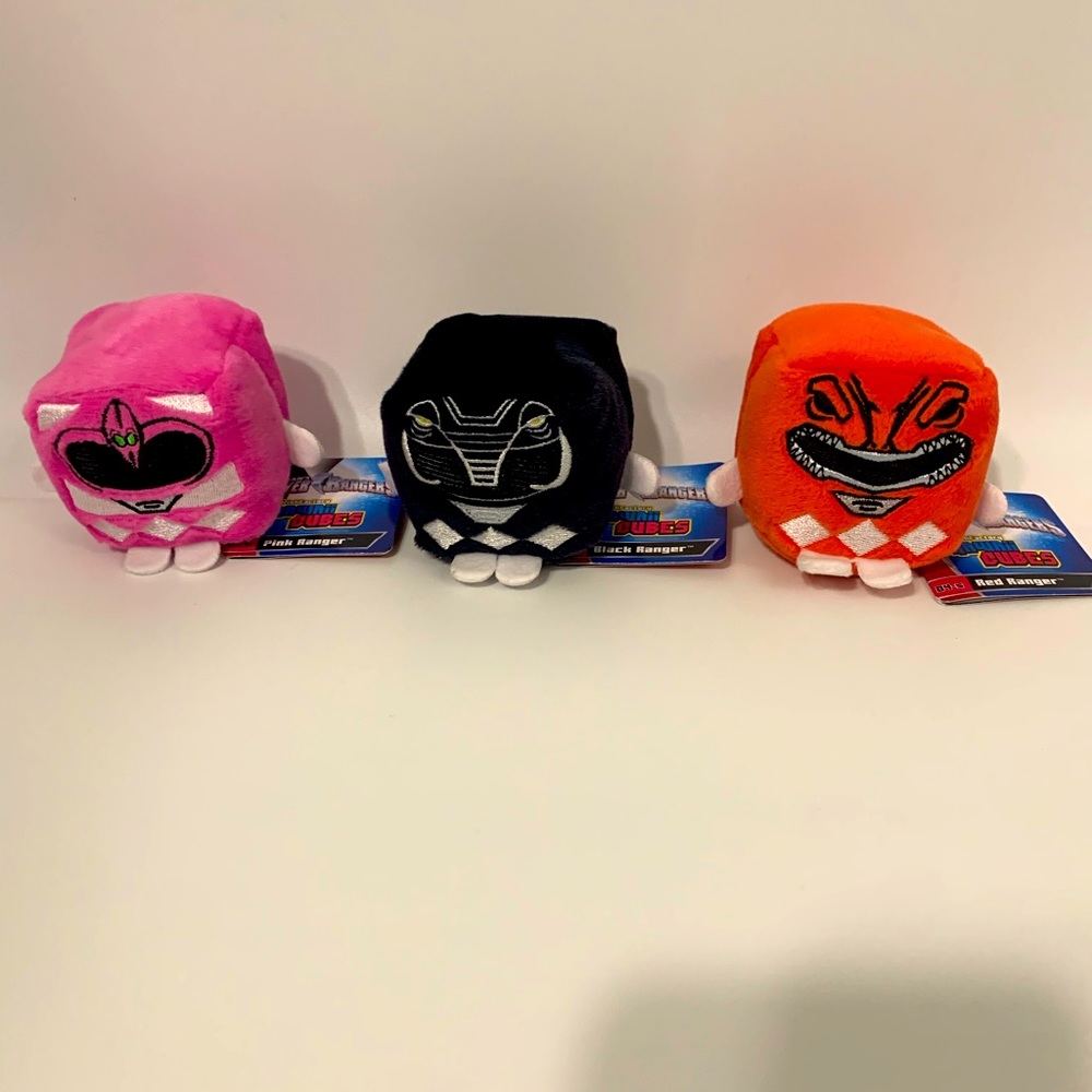 Kawaii Cubes 2” inch min plush Power Rangers bundle of (3) pink black red Ranger